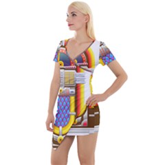 Jukebox Music Record Player Retro Short Sleeve Asymmetric Mini Dress by Simbadda