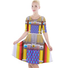 Jukebox Music Record Player Retro Quarter Sleeve A-line Dress by Simbadda