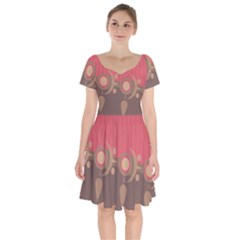 Background Tribal Ethnic Red Brown Short Sleeve Bardot Dress by Simbadda