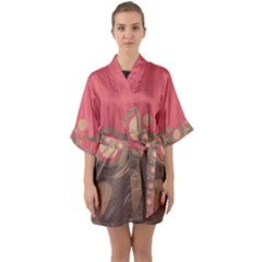 Background Tribal Ethnic Red Brown Quarter Sleeve Kimono Robe by Simbadda