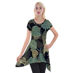 Autumn Fallen Leaves Dried Leaves Short Sleeve Side Drop Tunic by Simbadda