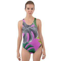 Tropical Greens Leaves Design Cut-out Back One Piece Swimsuit by Simbadda