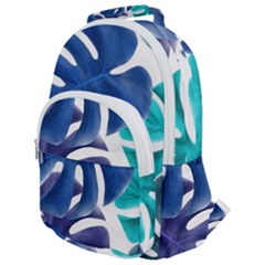 Leaves Tropical Blue Green Nature Rounded Multi Pocket Backpack by Simbadda