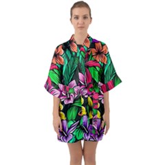 Hibiscus Flower Plant Tropical Quarter Sleeve Kimono Robe by Simbadda