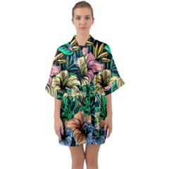 Hibiscus Flower Plant Tropical Quarter Sleeve Kimono Robe by Simbadda