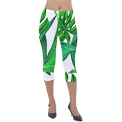 Leaves Tropical Monstera Summer Lightweight Velour Capri Leggings  by Simbadda