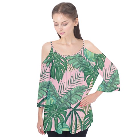 Tropical Greens Leaves Design Flutter Tees by Simbadda