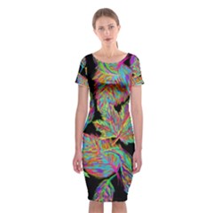 Autumn Pattern Dried Leaves Classic Short Sleeve Midi Dress by Simbadda