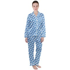 Geometric Blue Shades Diagonal Satin Long Sleeve Pyjamas Set by Bajindul