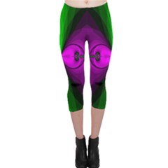 Abstract Artwork Fractal Background Green Purple Capri Leggings  by Sudhe