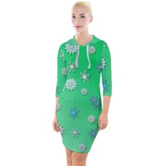 Snowflakes Winter Christmas Green Quarter Sleeve Hood Bodycon Dress by HermanTelo