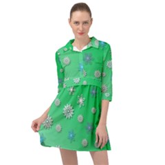 Snowflakes Winter Christmas Green Mini Skater Shirt Dress by HermanTelo