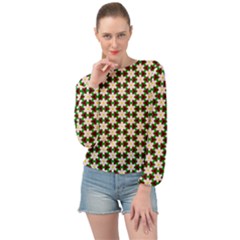 Pattern Flowers White Green Banded Bottom Chiffon Top by HermanTelo