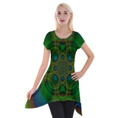 Abstract Background Design Green Short Sleeve Side Drop Tunic by Sudhe