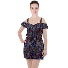 Art Design Colors Fantasy Abstract Ruffle Cut Out Chiffon Playsuit by Sudhe