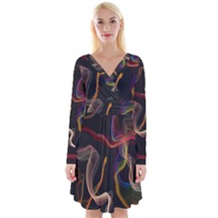 Abstract Smoke                         Long Sleeve Front Wrap Dress by LalyLauraFLM