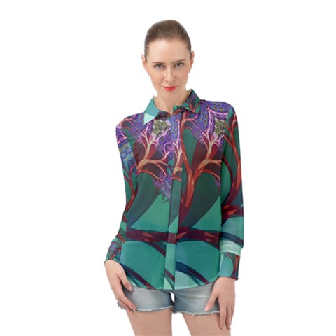 Art Fractal Artwork Creative Long Sleeve Chiffon Shirt by Pakrebo