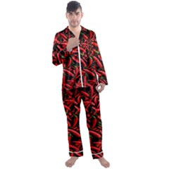 Red Chili Peppers Pattern  Men s Satin Pajamas Long Pants Set by bloomingvinedesign