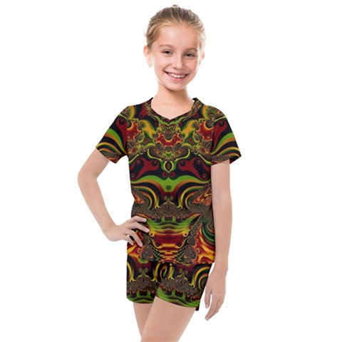 Fractal Art Artwork Design Art Pattern Kids  Mesh Tee And Shorts Set by Pakrebo