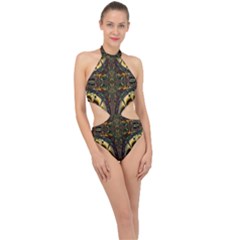 Abstract Art Artwork Fractal Pattern Halter Side Cut Swimsuit by Pakrebo