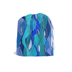 Wavy Blue Drawstring Pouch (large) by bloomingvinedesign