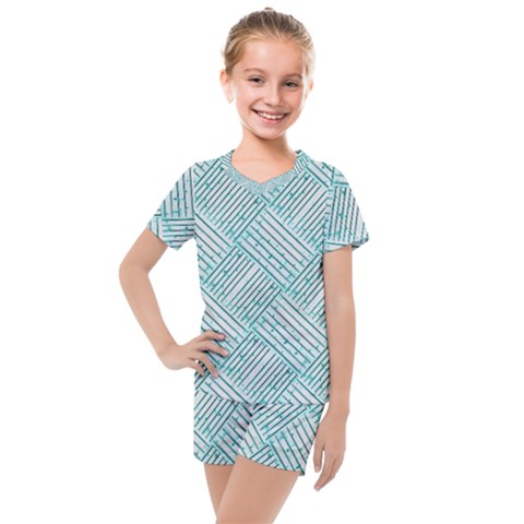 Wood Texture Diagonal Pastel Blue Kids  Mesh Tee And Shorts Set by Mariart