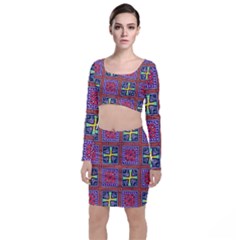 Shapes In Squares Pattern                          Long Sleeve Crop Top & Bodycon Skirt Set by LalyLauraFLM