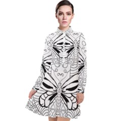 Mandala Butterfly Insect Long Sleeve Chiffon Shirt Dress by Wegoenart