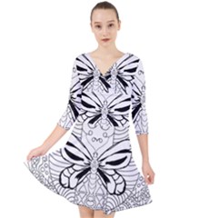 Mandala Butterfly Insect Quarter Sleeve Front Wrap Dress by Wegoenart