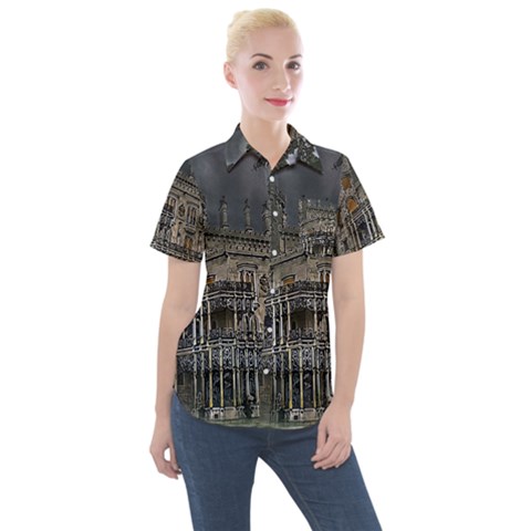 Castle Mansion Architecture House Women s Short Sleeve Pocket Shirt by Wegoenart