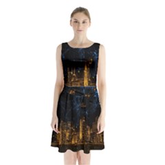 Architecture Buildings City Sleeveless Waist Tie Chiffon Dress by Wegoenart