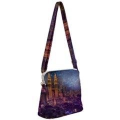 City Lights Skyline Buildings Zipper Messenger Bag by Wegoenart