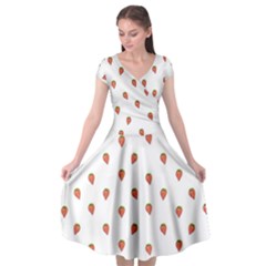 Cartoon Style Strawberry Pattern Cap Sleeve Wrap Front Dress by dflcprintsclothing