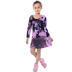 Sad Doll Pink Glow Kids  Long Sleeve Velvet Dress by snowwhitegirl