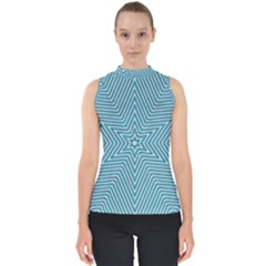 Lines Blue Repeating Textile Mock Neck Shell Top by Wegoenart