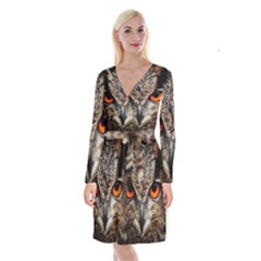 Owl Bird Eyes Eagle Owl Birds Long Sleeve Velvet Front Wrap Dress by Wegoenart