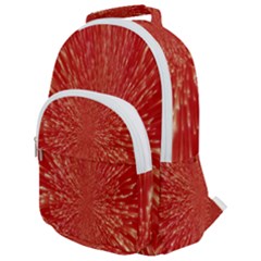 Rays Pattern Center Abstract Red White Rounded Multi Pocket Backpack by Wegoenart