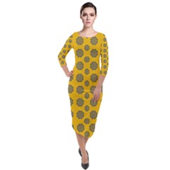 Sensational Stars On Incredible Yellow Quarter Sleeve Midi Velour Bodycon Dress by pepitasart