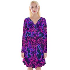 Pink Blue Abstract Texture                           Long Sleeve Front Wrap Dress by LalyLauraFLM