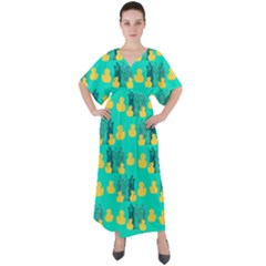 Little Yellow Duckies V-neck Boho Style Maxi Dress by VeataAtticus