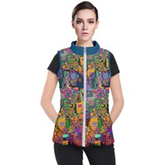 Modern Geometric Art   Dancing In The City Background Solid Dark Blue Women s Puffer Vest by EDDArt