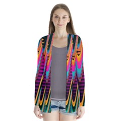 Multicolored Wave Distortion Zigzag Chevrons 2 Background Color Solid Black Drape Collar Cardigan by EDDArt