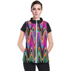 Multicolored Wave Distortion Zigzag Chevrons 2 Background Color Solid Black Women s Puffer Vest by EDDArt