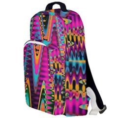 Multicolored Wave Distortion Zigzag Chevrons 2 Background Color Solid Black Double Compartment Backpack by EDDArt