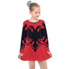 Albania Flag Kids  Long Sleeve Dress by FlagGallery