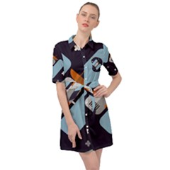 Satellite Machine Space Dark Belted Shirt Dress by Pakrebo