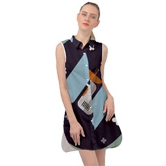 Satellite Machine Space Dark Sleeveless Shirt Dress by Pakrebo