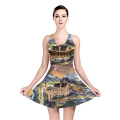 Castle Fantasy Landscape Stormy Reversible Skater Dress by Pakrebo