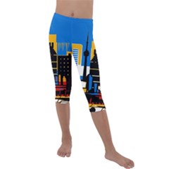 Architecture City House Window Kids  Lightweight Velour Capri Leggings  by Pakrebo
