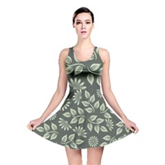 Flowers Pattern Spring Green Reversible Skater Dress by Pakrebo